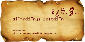 Ürményi Zoltán névjegykártya